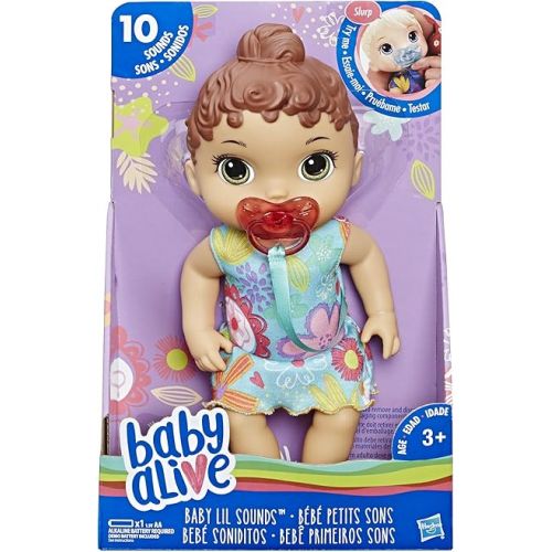  Baby Alive Baby Lil Sounds: Interactive Brown Hair Baby Doll for Girls & Boys Ages 3 & Up, Makes 10 Sound Effects, Including Giggles, Cries, Baby Doll with Pacifier