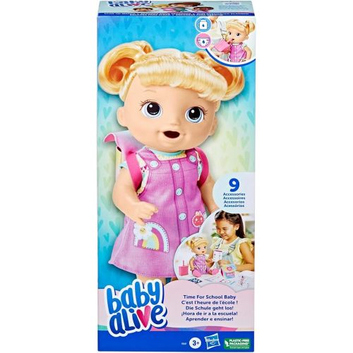  Baby Alive Time for School Baby Doll Set, Back to School Toys for 3 Year Old Girls & Boys & Up, 12 Inch Baby Doll, Blonde Hair (Amazon Exclusive)