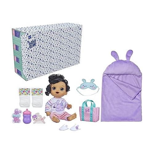  Baby Alive Bunny Sleepover Baby Doll, Bedtime-Themed 12-Inch Dolls, Sleeping Bag & Bunny-Themed Doll Accessories, Toys for 3 Year Old Girls and Boys and Up, Brown Hair (Amazon Exclusive)