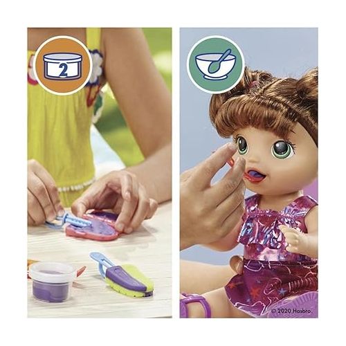  Baby Alive Sunshine Snacks Doll, Eats and Poops, Summer-Themed Waterplay Baby Doll, Ice Pop Mold, Toy for Kids Ages 3 and Up, Brown Hair
