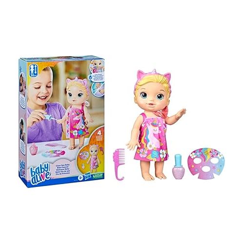  Baby Alive Glam Spa Baby Doll, Unicorn, Makeup Toy for Kids 3 and Up, Color Reveal Mani-Pedi and Makeup, 12.8-Inch Waterplay Doll, Blonde Hair