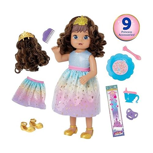  Baby Alive Princess Ellie Grows Up! Brown Hair, Interactive Doll with Accessories, Toys for 3+ Years Old Girls and Boys, 18-Inch