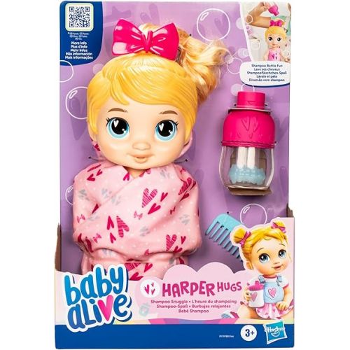  Baby Alive Shampoo Snuggle Harper Hugs Blonde Hair 11 Inch Water Baby Doll Playset, Toys for 3 Year Old Girls & Boys & Up