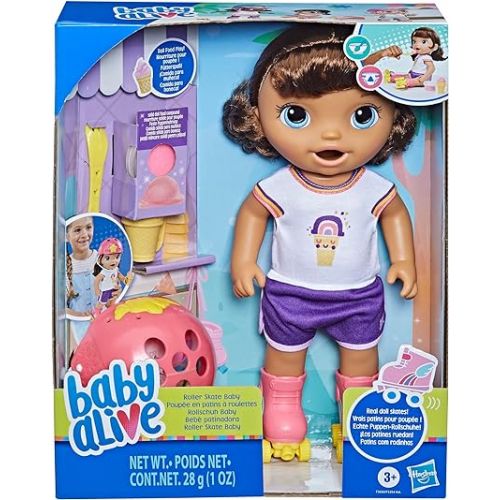  Baby Alive: Roller Skate Baby 14-Inch Doll Brown Hair, Blue Eyes Kids Toy for Boys and Girls