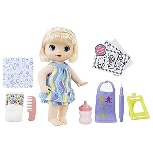  [아마존베스트]Baby Alive Finger Paint Baby: Blonde Hair Doll, Drinks & Wets, Doll Accessories Includes Art Supplies, Bottle and Diaper, Great Doll for 3-Year-Old Girls & Boys and Up (Amazon Excl