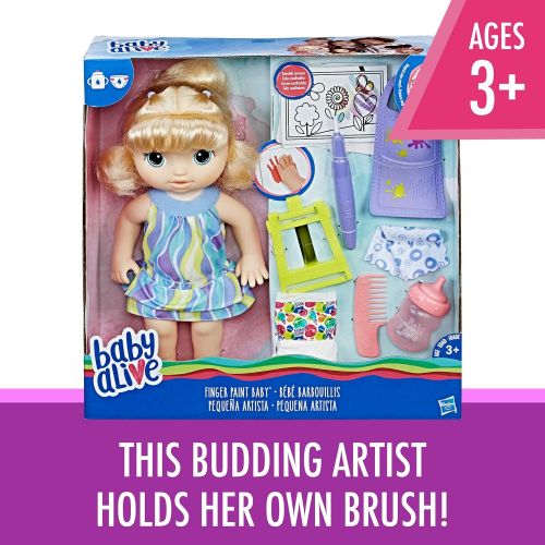  [아마존베스트]Baby Alive Finger Paint Baby: Blonde Hair Doll, Drinks & Wets, Doll Accessories Includes Art Supplies, Bottle and Diaper, Great Doll for 3-Year-Old Girls & Boys and Up (Amazon Excl
