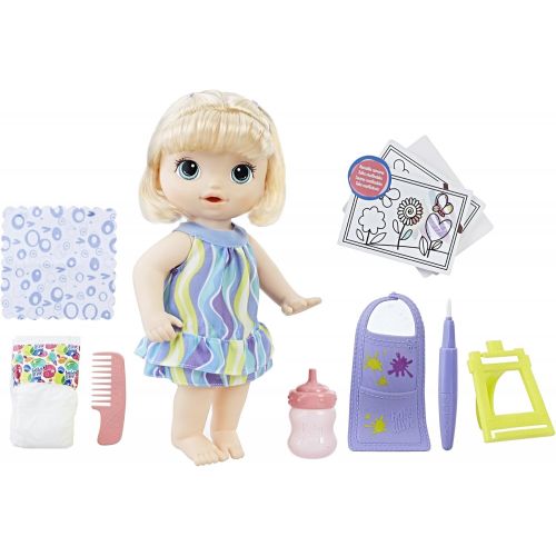  [아마존베스트]Baby Alive Finger Paint Baby: Blonde Hair Doll, Drinks & Wets, Doll Accessories Includes Art Supplies, Bottle and Diaper, Great Doll for 3-Year-Old Girls & Boys and Up (Amazon Excl