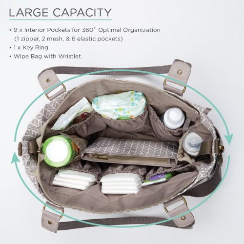  Baby Aspen 360 Signature Diaper Bag, Baby Diaper Tote Bag, Lightweight, Durable, Multi-Function, Multiple Pockets, Changing Pad, Stroller Straps, Crossbody Strap, Wipeable Material