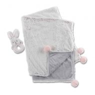 Baby Aspen Luxury Baby Blanket and Bunny Rabbit Rattle Gift Set - Pink/Light Gray/Light Pink