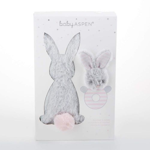  Baby Aspen Luxury Baby Blanket and Bunny Rabbit Rattle Gift Set - Pink/Light Gray/Light Pink