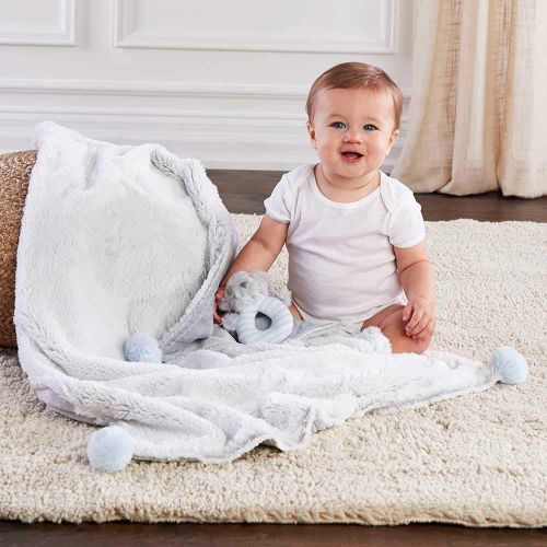  Baby Aspen Luxury Baby Blanket and Bunny Rabbit Rattle Gift Set - Pink/Light Gray/Light Pink