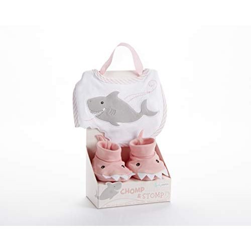  Baby Aspen Chomp and Stomp Shark Bib and Booties Gift Set, Pink