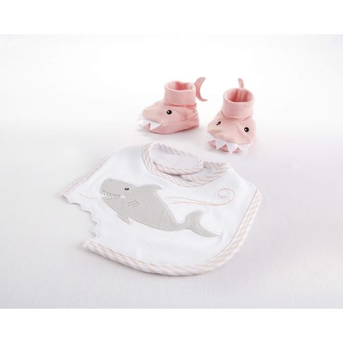  Baby Aspen Chomp and Stomp Shark Bib and Booties Gift Set, Pink