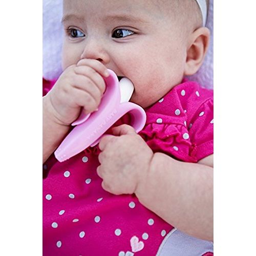  [아마존베스트]Baby Banana Infant Training Toothbrush and Teether, Pink