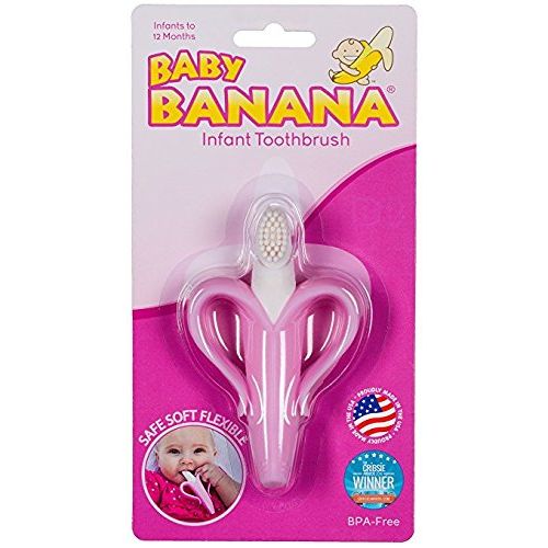  [아마존베스트]Baby Banana Infant Training Toothbrush and Teether, Pink