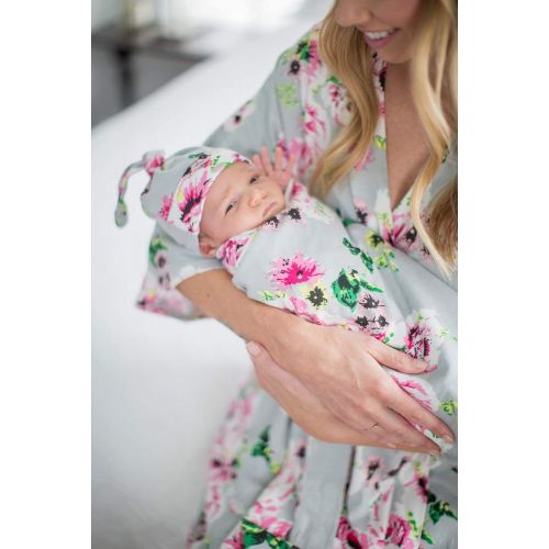  Baby Be Mine Matching Maternity/Delivery Robe with Baby Swaddle Set, Mom and Baby