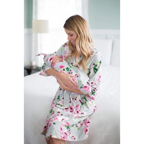  Baby Be Mine Matching Maternity/Delivery Robe with Baby Swaddle Set, Mom and Baby