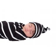 Baby Be Mine Newborn Baby Swaddle Blanket with Matchin Knotted Hat, (Black Stripe)