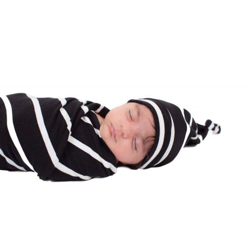  Baby Be Mine Newborn Baby Swaddle Blanket with Matchin Knotted Hat, (Black Stripe)