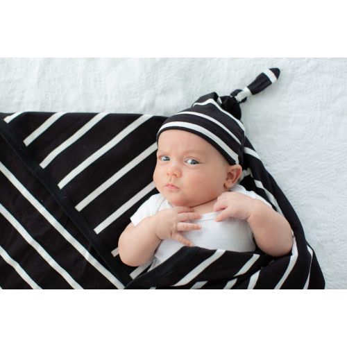  Baby Be Mine Newborn Baby Swaddle Blanket with Matchin Knotted Hat, (Black Stripe)