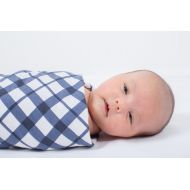 Baby Be Mine Newborn Baby Swaddle Blanket with Matching Knotted Hat, (Blue Gingham)