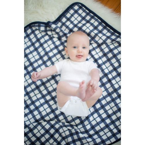  Baby Be Mine Newborn Baby Swaddle Blanket with Matching Knotted Hat, (Blue Gingham)