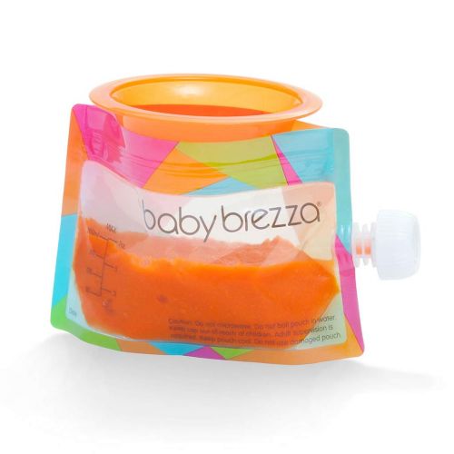  Baby Brezza Reusable Baby Food Storage Pouches, 10 Pack 7oz - Make Organic Food Puree for Kids or Toddlers and Store in Refillable Squeeze Pouches, Bulk Set is Freezer Safe & Washa