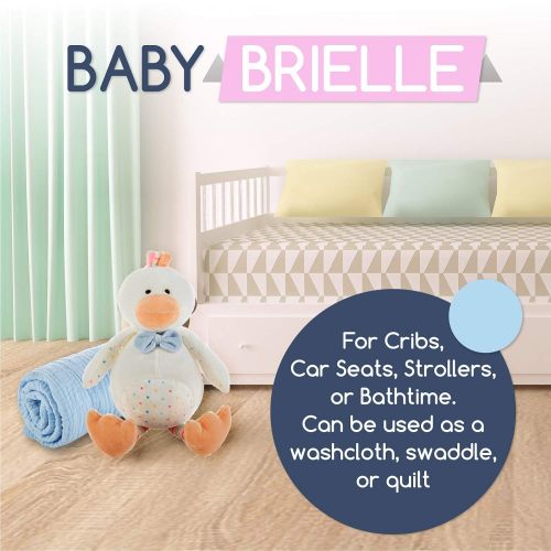  Baby Brielle 2 Piece Gift Set 6 Layer Extra Thick Muslin Multifunctional Bath and Sleep Quilt and Plush Toy Gift Set with Greeting Card for Newborns, Infants and Toddlers Boys in B