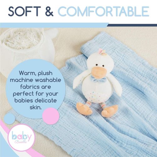  Baby Brielle 2 Piece Gift Set 6 Layer Extra Thick Muslin Multifunctional Bath and Sleep Quilt and Plush Toy Gift Set with Greeting Card for Newborns, Infants and Toddlers Boys in B