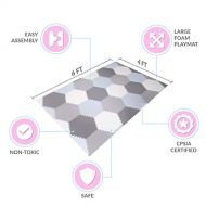 Baby Brielle Interlocking Hexagon Floor Foam Tile Activity Mat for Tummy Time, Crawling, and Playing Ultra Thickness Playmat for Infants and Toddlers for Nursery Room in Grey/White