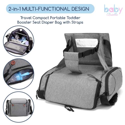  Baby Brielle Portable Gray Travel Infant and Toddler Diaper Bag with Booster Seat for Dining Table, Planes, and Travel