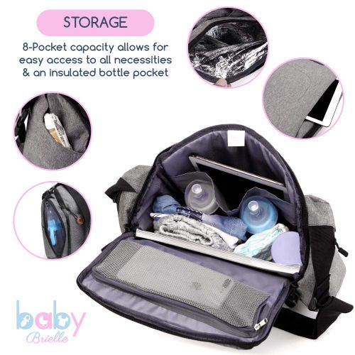  Baby Brielle Portable Gray Travel Infant and Toddler Diaper Bag with Booster Seat for Dining Table, Planes, and Travel