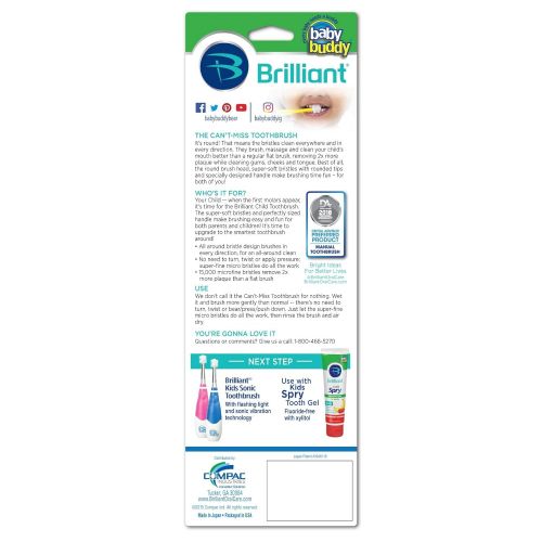  Brilliant Child Toothbrush by Baby Buddy - For Ages 2+ Years, BPA Free Super-Fine Micro Bristles...