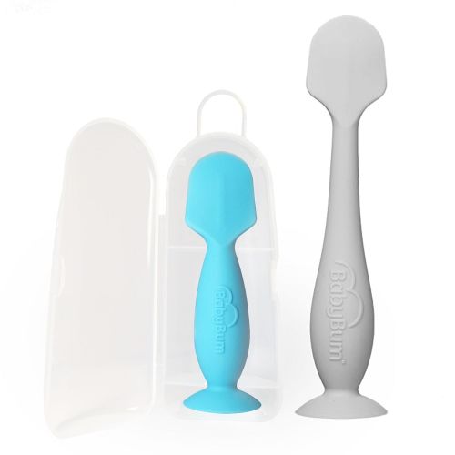  [아마존베스트]Baby Bum Brush, Original Diaper Rash Cream Applicator, Soft Flexible Silicone Brush, Unique Gift + Mini Diaper Rash Cream Applicator with Travel Case, [Gray + Blue]