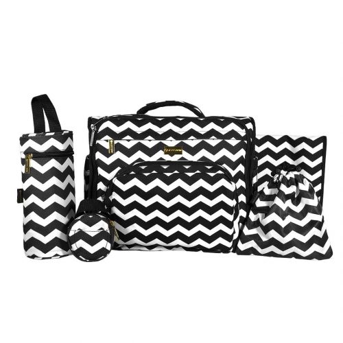  Baby Bundle SavvyMami Convertible Diaper Bag Backpack for Mom with 5 Accessories- Chevron Matching Bottle...