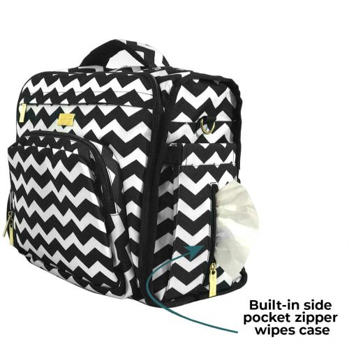  Baby Bundle SavvyMami Convertible Diaper Bag Backpack for Mom with 5 Accessories- Chevron Matching Bottle...