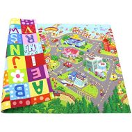 Baby Care Play Mat - Playful Collection (Large, Zoo Town) - Play Mat for Infants  Non-Toxic Baby Rug  Cushioned Baby Mat Waterproof Playmat  Reversible Double-Sided Kindergarten