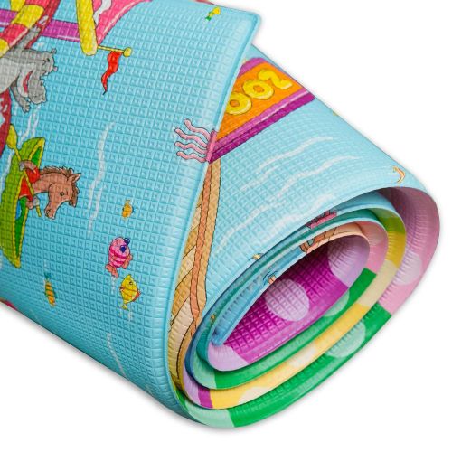  Baby Care Play Mat - Playful Collection (Large, Zoo Town) - Play Mat for Infants  Non-Toxic Baby Rug  Cushioned Baby Mat Waterproof Playmat  Reversible Double-Sided Kindergarten