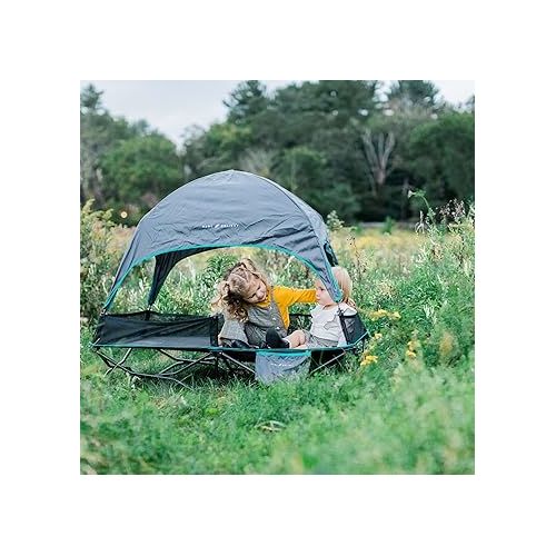  Baby Delight Go with Me Bungalow Deluxe Portable Cot, Toddler Travel Bed, Indoor and Outdoor, Sun Canopy, Grey & Teal