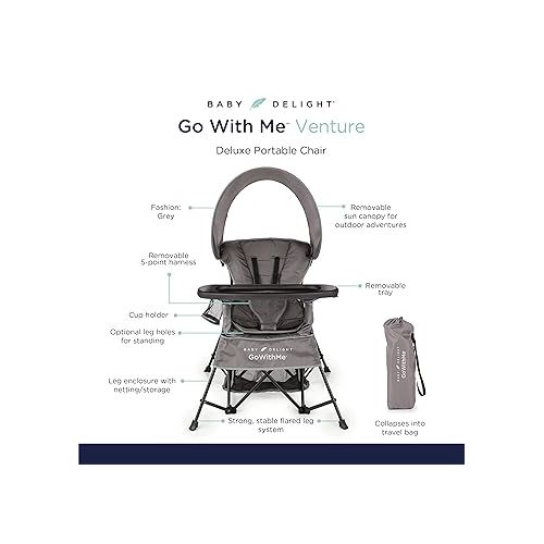  Baby Delight Go with Me Venture Portable Chair | Indoor and Outdoor | Sun Canopy | 3 Child Growth Stages | Grey