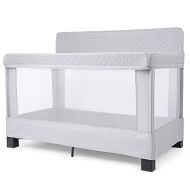 Baby Delight Horizon Full Size Crib, Breathable Mesh Walls, Tool-Free Assembly Baby Bed, Luxe Quilted Easy to Clean Fabric, Grey