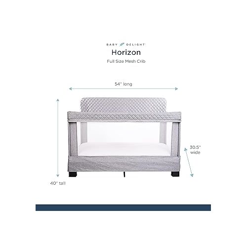 Baby Delight Horizon Full Size Crib, Breathable Mesh Walls, Tool-Free Assembly Baby Bed, Luxe Quilted Easy to Clean Fabric, Grey