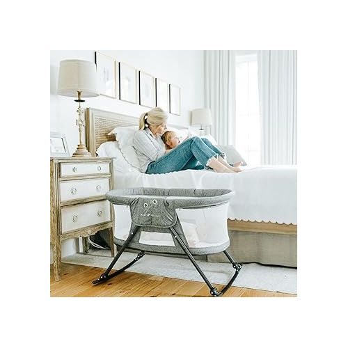 Baby Delight Go with Me Slumber Deluxe Rocking Bassinet, Portable Baby Bassinet, Removeable Canopy, Charcoal Tweed
