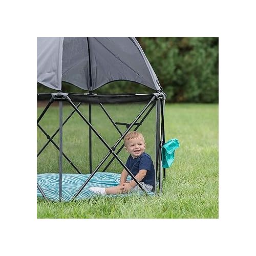  Baby Delight Go With Me Eclipse Mesh Portable Playard | Playpen | Sun Canopy | Indoor and Outdoor | Watercolor Stripe Base