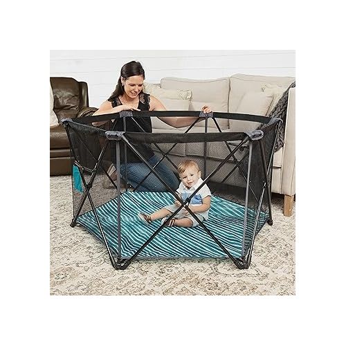  Baby Delight Go With Me Eclipse Mesh Portable Playard | Playpen | Sun Canopy | Indoor and Outdoor | Watercolor Stripe Base