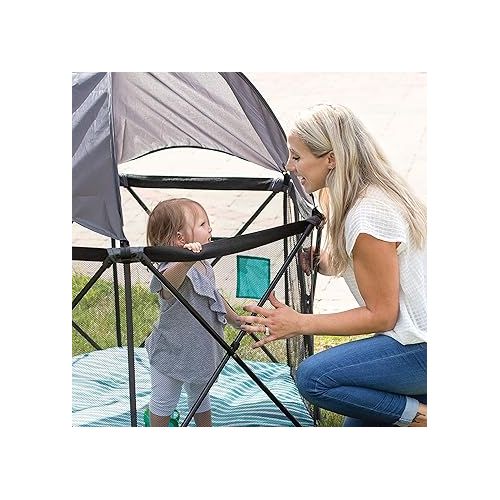  Baby Delight Go With Me Eclipse Mesh Portable Playard | Playpen | Sun Canopy | Indoor and Outdoor | Watercolor Stripe Base