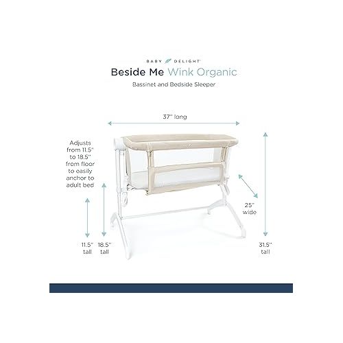  Baby Delight Beside Me Wink Bassinet | Bedside Sleeper | 7-position Height Adjustment | Organic Oat