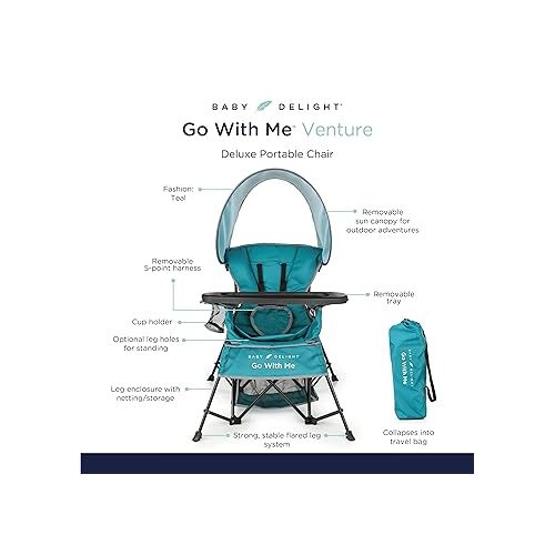  Baby Delight Go with Me Venture Portable Chair | Indoor and Outdoor | Sun Canopy | 3 Child Growth Stages | Teal