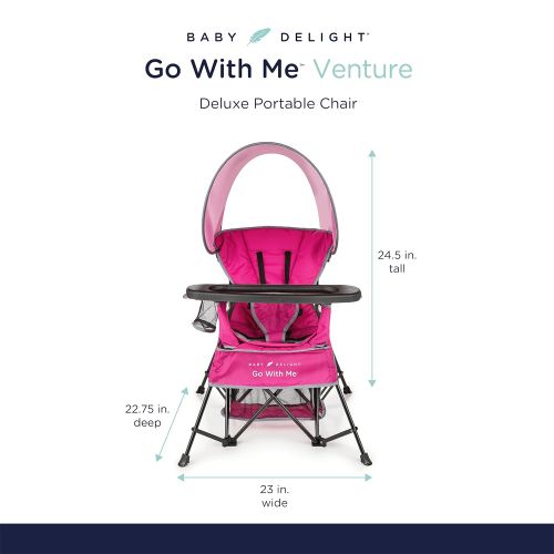  Baby Delight Go with Me Chair | Indoor/Outdoor Chair with Sun Canopy | Pink | Portable Chair converts to 3 Child Growth Stages: Sitting, Standing and Big Kid | 3 Months to 75 lbs |