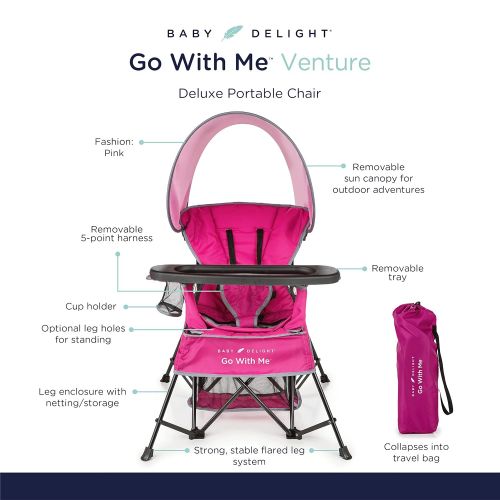  Baby Delight Go with Me Chair | Indoor/Outdoor Chair with Sun Canopy | Pink | Portable Chair converts to 3 Child Growth Stages: Sitting, Standing and Big Kid | 3 Months to 75 lbs |